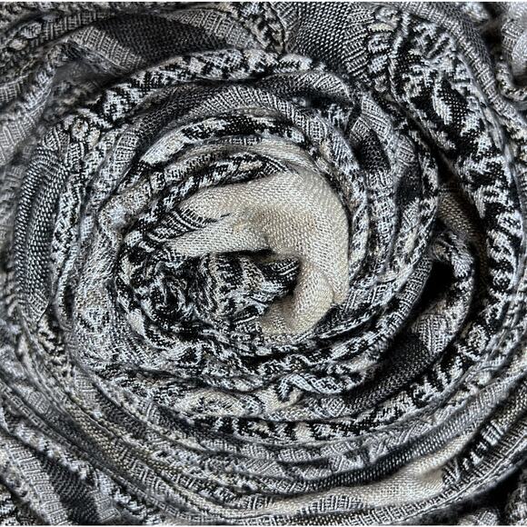 Oversized Paisley Tapestry Scarf Swirl Black White Gray 77" X 20" - Picture 1 of 11